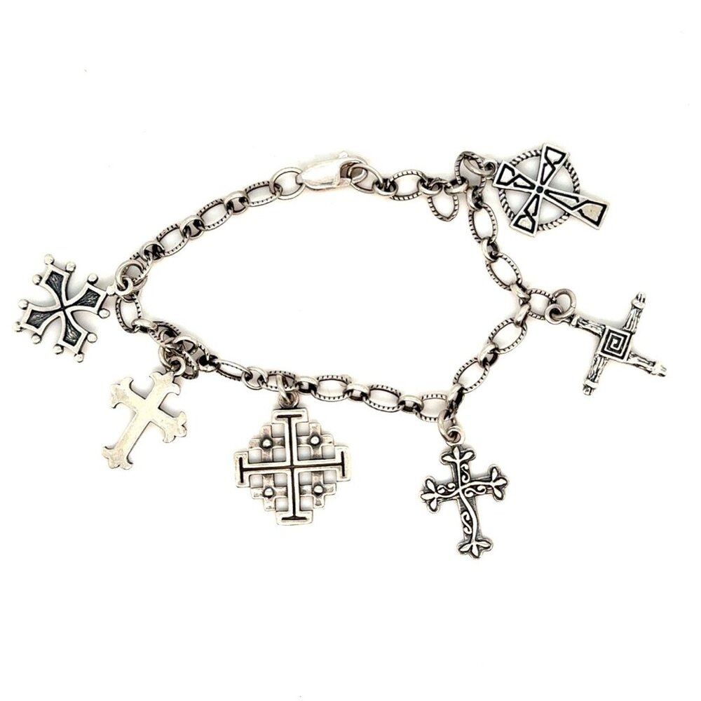 Sterling Silver 925‎ Cross Charm Bracelet